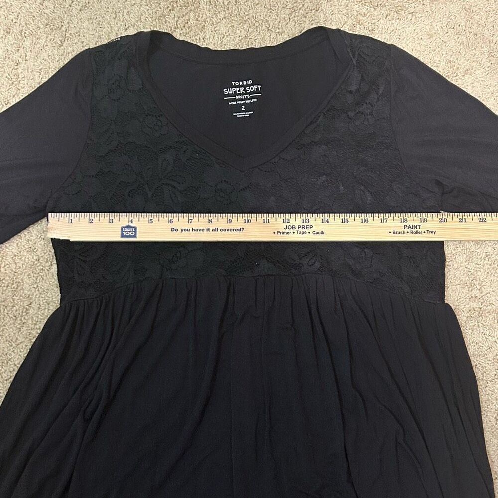 Torrid Super Soft Knit babydoll lace bell sleeve bohemian v neck black top size - Picture 8 of 11